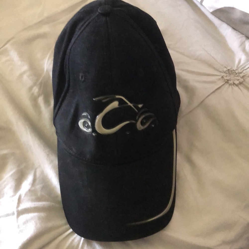 Black, orange county choppers hat
As seen in PacSun
